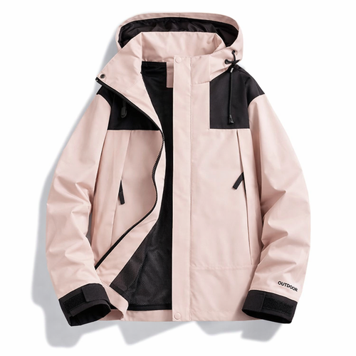 Women’s Windproof Outdoor Hooded Jacket – Lightweight Waterproof Coat with Detachable Hood & Zipper Pockets